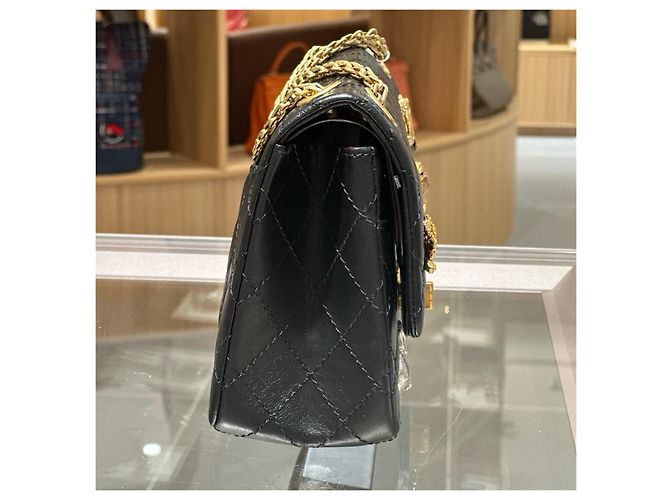 Borsa Chanel 2.55 Small Flap Bag in pelle nera decorata Nero - vista 6