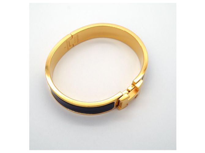 Hermès Pulsera Hermes Bangle Clic Clac PM GP Plated Gold Black Negro Dorado - vista 2