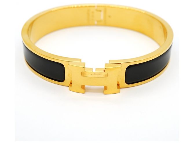 Hermès Pulsera Hermes Bangle Clic Clac PM GP Plated Gold Black Negro Dorado - vista 4
