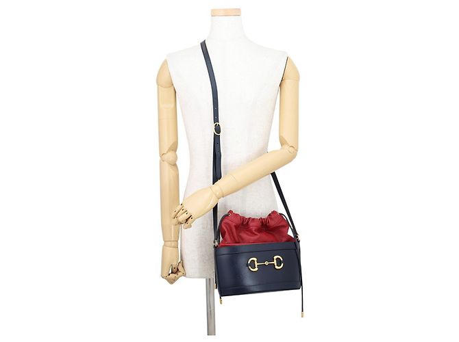 Borsa a tracolla Gucci Horsebit 1955 Rosso Blu navy - vista 3