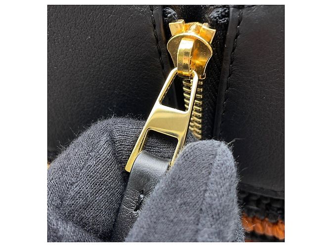 Borsa Loewe Hammock Compact in pelle e rafia Nero Arancione - vista 11