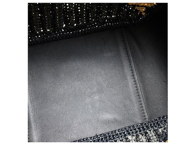 Borsa Loewe Hammock Compact in pelle e rafia Nero Arancione - vista 12