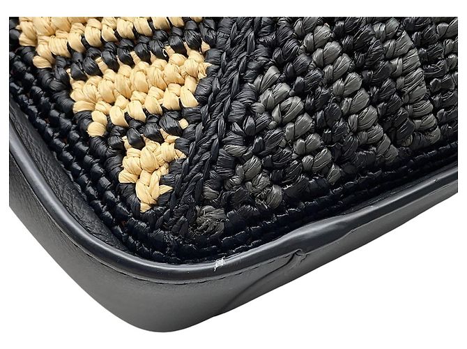 Borsa Loewe Hammock Compact in pelle e rafia Nero Arancione - vista 13