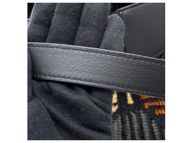 Borsa Loewe Hammock Compact in pelle e rafia Nero Arancione - vista 15