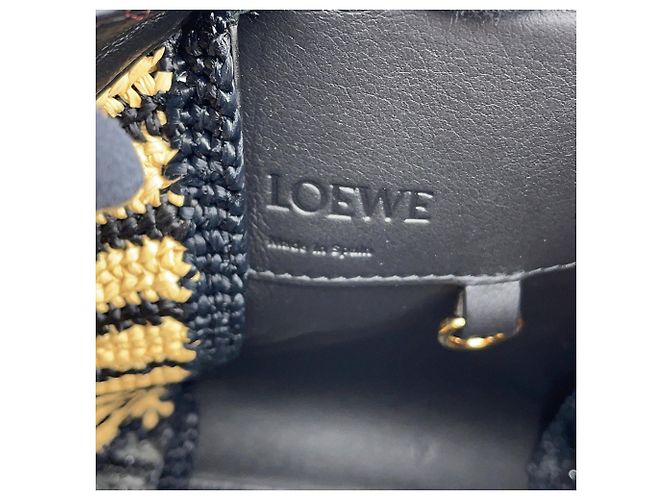 Borsa Loewe Hammock Compact in pelle e rafia Nero Arancione - vista 16