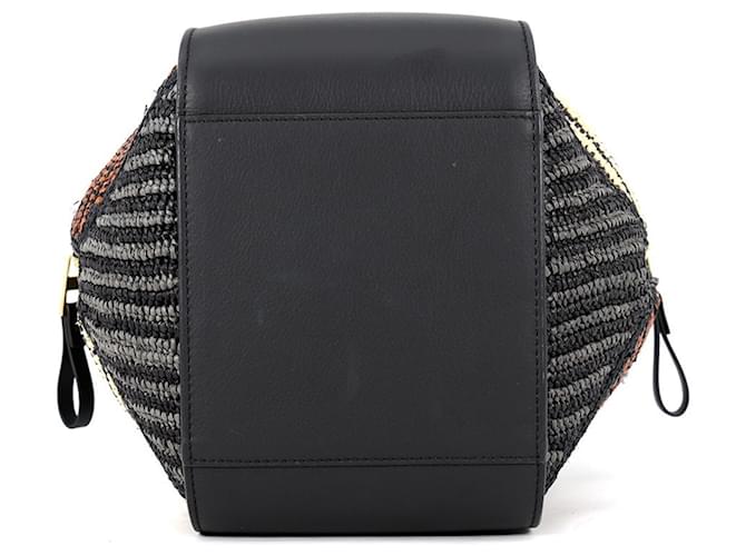 Borsa Loewe Hammock Compact in pelle e rafia Nero Arancione - vista 3