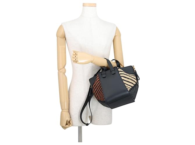 Borsa Loewe Hammock Compact in pelle e rafia Nero Arancione - vista 4