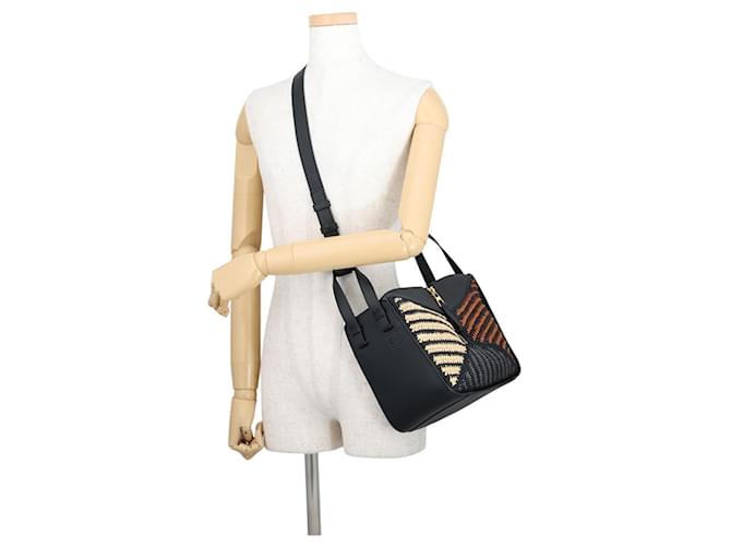 Borsa Loewe Hammock Compact in pelle e rafia Nero Arancione - vista 5
