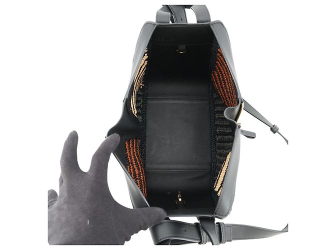 Borsa Loewe Hammock Compact in pelle e rafia Nero Arancione - vista 6