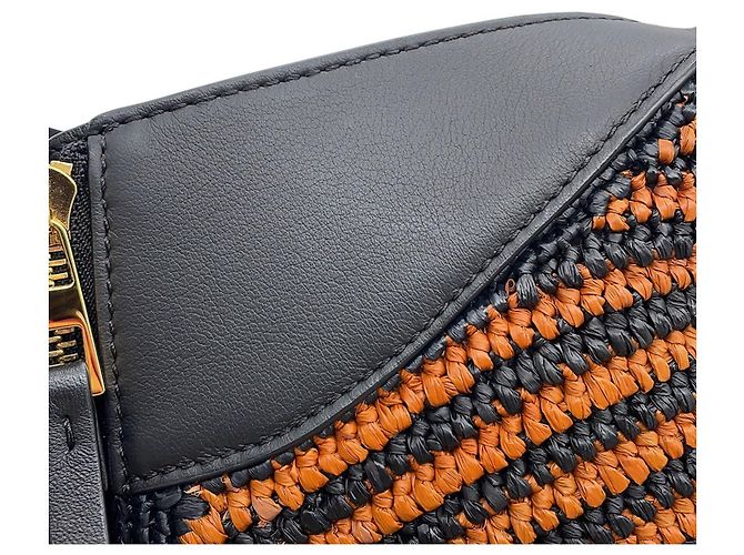 Borsa Loewe Hammock Compact in pelle e rafia Nero Arancione - vista 7