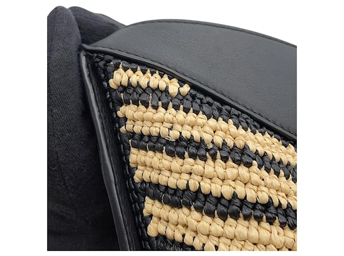 Borsa Loewe Hammock Compact in pelle e rafia Nero Arancione - vista 9