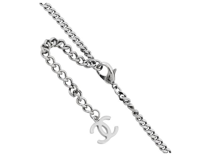 Collana lunga Chanel Gunmetal con strass Metallico - vista 5
