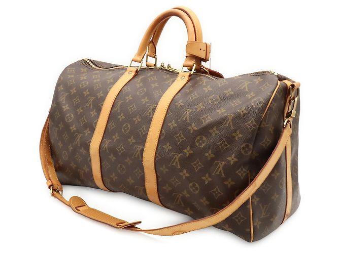 Louis Vuitton Monogram Keepall Bandoulière 50 Marrone Bianco Monogramma - vista 3