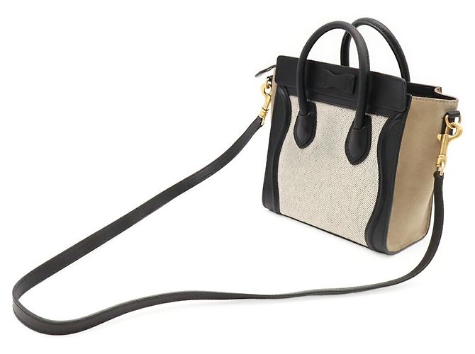 Céline Borsa Celine Luggage Nano Shopper Nero Bianco Beige Cachi - vista 3