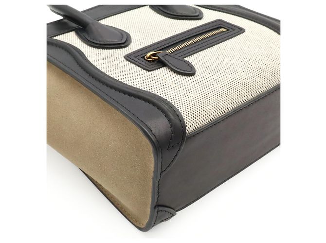 Céline Borsa Celine Luggage Nano Shopper Nero Bianco Beige Cachi - vista 4