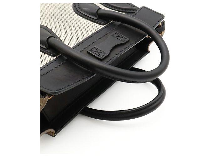 Céline Borsa Celine Luggage Nano Shopper Nero Bianco Beige Cachi - vista 5