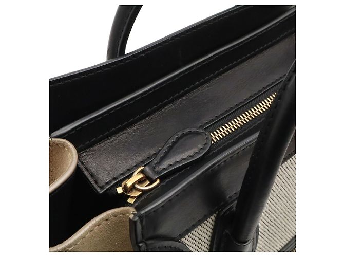 Céline Borsa Celine Luggage Nano Shopper Nero Bianco Beige Cachi - vista 7