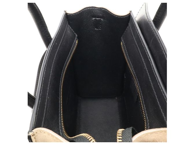 Céline Borsa Celine Luggage Nano Shopper Nero Bianco Beige Cachi - vista 8