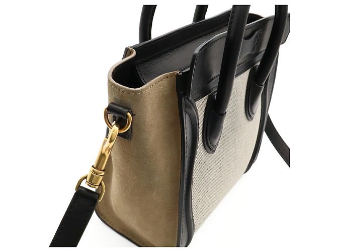 Céline Borsa Celine Luggage Nano Shopper Nero Bianco Beige Cachi - vista 9