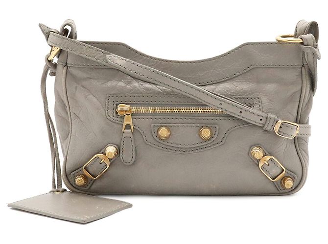 Borsa a tracolla in pelle grigia Balenciaga Marrone - vista 2