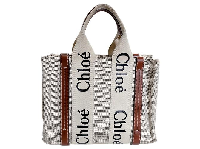 Chloé Woody Small Baumwoll-Canvas Tote Bag Beige - Ansicht 2