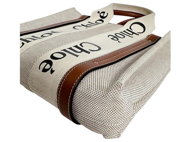 Chloé Woody Small Baumwoll-Canvas Tote Bag Beige - Ansicht 9