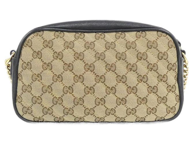Borsa a Spalla Gucci GG Marmont Nero Beige - vista 2