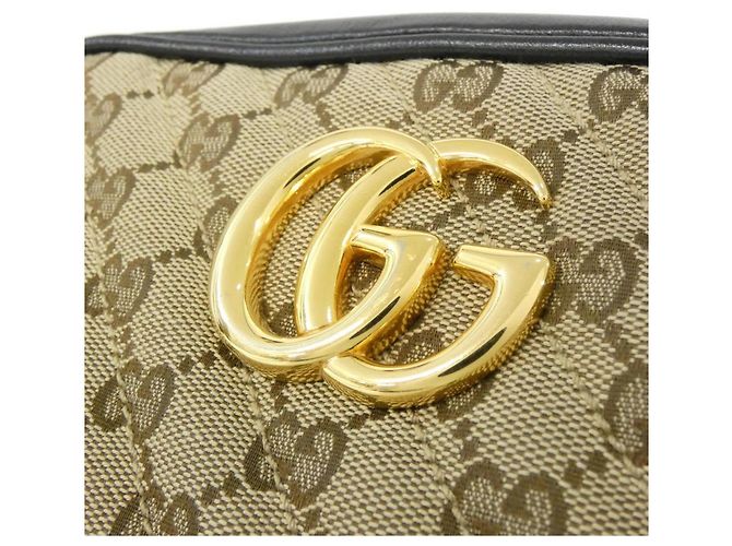 Borsa a Spalla Gucci GG Marmont Nero Beige - vista 4