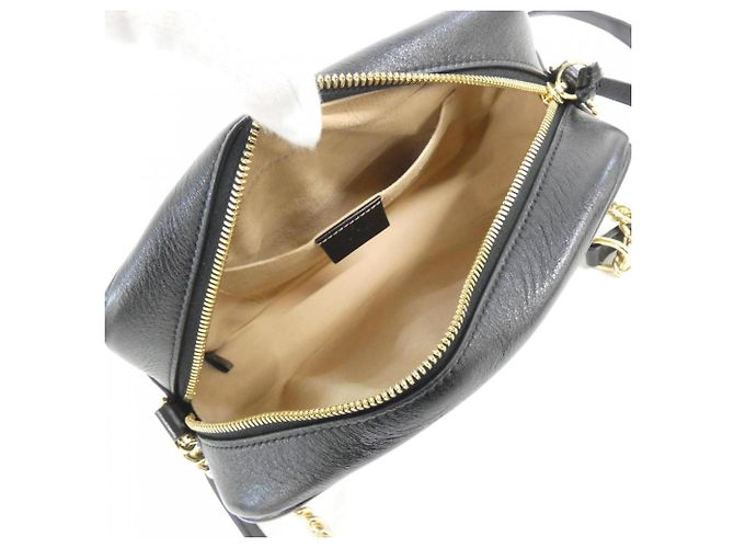 Borsa a Spalla Gucci GG Marmont Nero Beige - vista 8