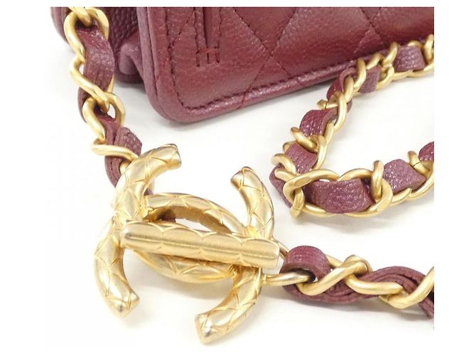 Chanel AP3480 Bordeaux Grained Calfskin Chain Shoulder Wallet Bordò - vista 6