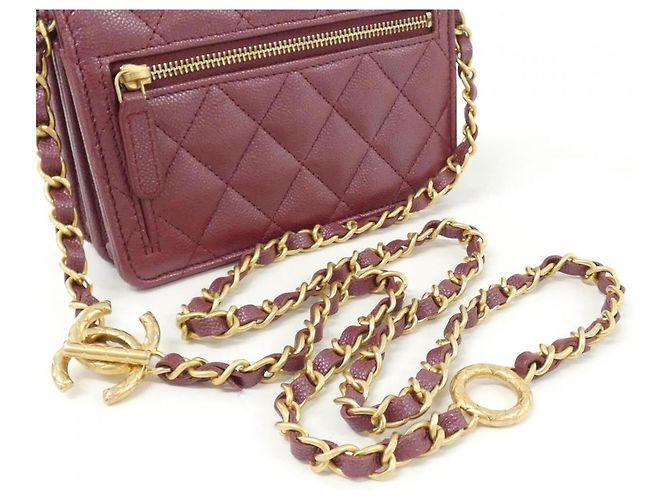 Chanel AP3480 Bordeaux Grained Calfskin Chain Shoulder Wallet Bordò - vista 7