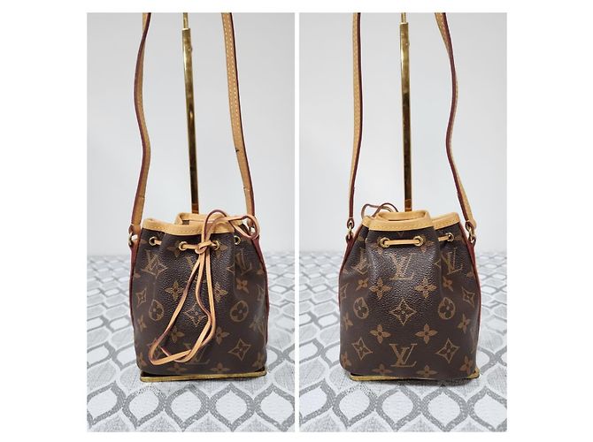 LOUIS VUITTON Monogram Nano Noe Borsa a Secchiello/Crossbody Marrone/Beige Monogramma - vista 4