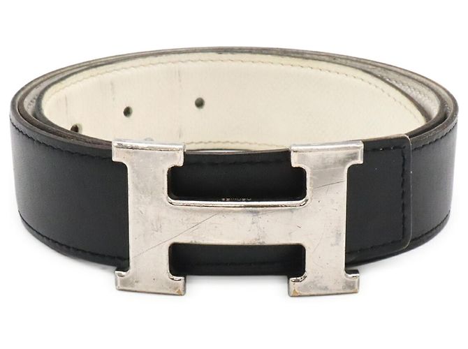 Hermès Hermes H-Gürtel mit H-Schnalle Schwarz Weiß - Ansicht 2