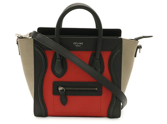 Céline Borsa Celine Luggage Nano Shopper Nero Rosso Grigio - vista 2