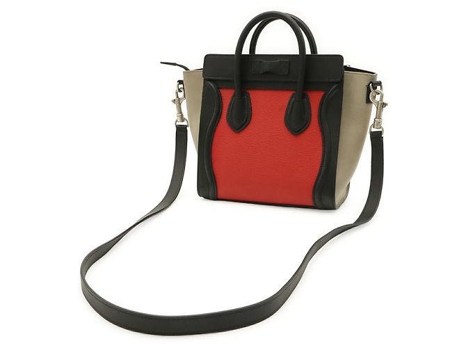 Céline Borsa Celine Luggage Nano Shopper Nero Rosso Grigio - vista 3