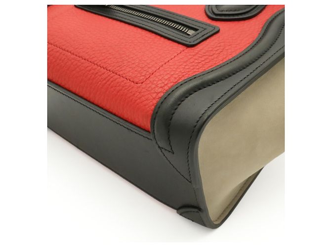 Céline Borsa Celine Luggage Nano Shopper Nero Rosso Grigio - vista 4