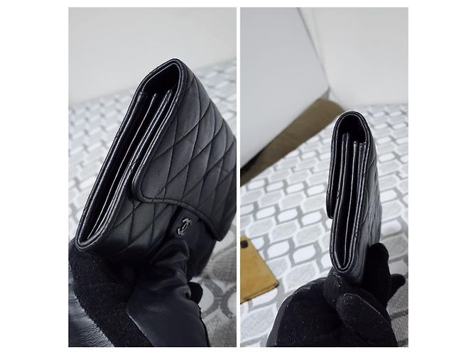 CHANEL Portefeuille Large Flap en agneau matelassé Noir - vue 5