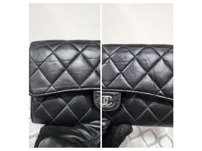 CHANEL Portefeuille Large Flap en agneau matelassé Noir - vue 6