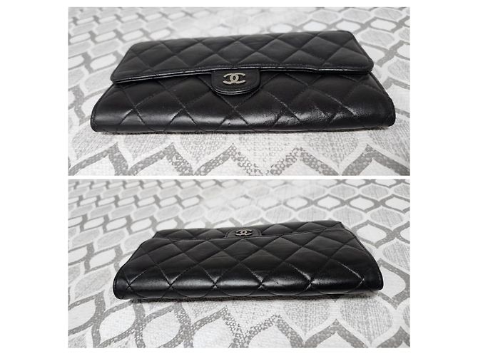 CHANEL Portefeuille Large Flap en agneau matelassé Noir - vue 7