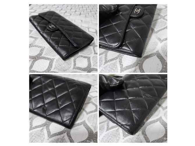 CHANEL Portefeuille Large Flap en agneau matelassé Noir - vue 9
