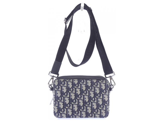 Pochette con zip Christian Dior Beige Blu navy - vista 3