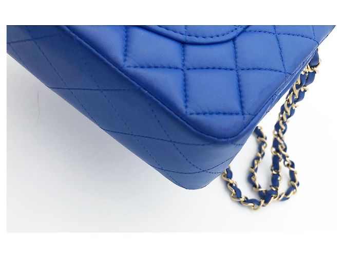 Timeless Borsa a patta classica media Chanel in agnello trapuntato blu - vista 10
