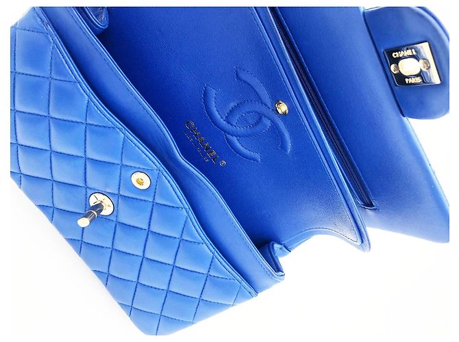 Timeless Borsa a patta classica media Chanel in agnello trapuntato blu - vista 14