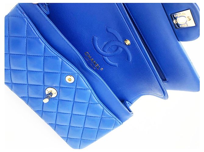Timeless Borsa a patta classica media Chanel in agnello trapuntato blu - vista 15