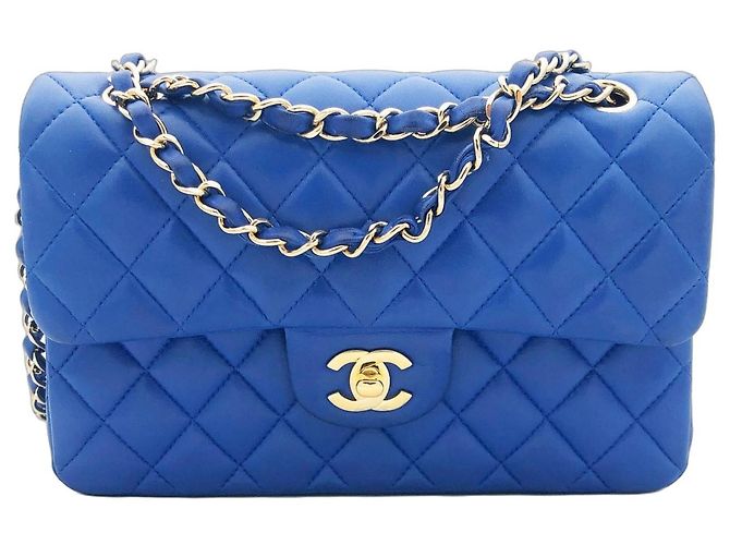 Timeless Borsa a patta classica media Chanel in agnello trapuntato blu - vista 2