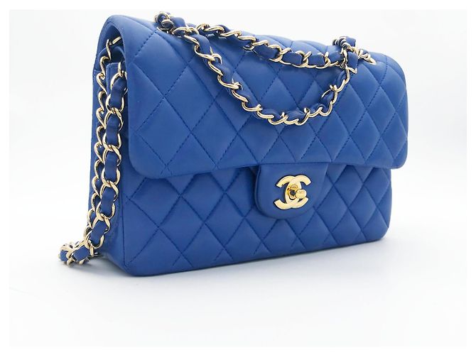 Timeless Borsa a patta classica media Chanel in agnello trapuntato blu - vista 5