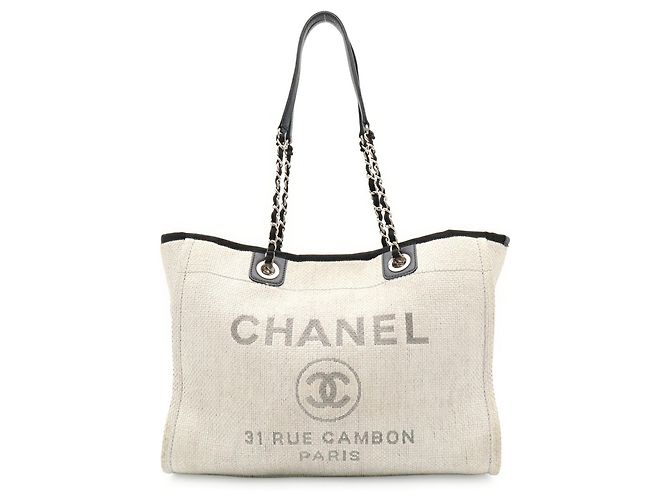 Borsa Tote Chanel Deauville Line Nero Bianco Grigio - vista 2