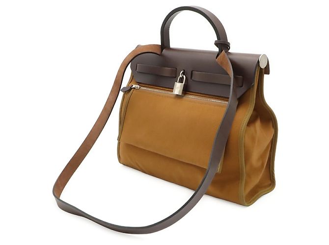 HERMES Hermès Herbag Zip PM Handtasche Hellbraun Dunkelbraun - Ansicht 3