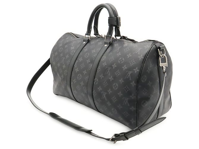 Louis Vuitton Monogram Eclipse Keepall Bandoulière 45 Borsa Boston Marrone Nero Bianco Monogramma - vista 3