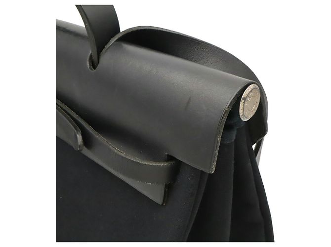 Hermès Borsa Hermes Herbag MM in Toile Officier e pelle nera Nero - vista 5